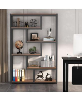 6-Shelf Industrial 69-Inch Tall Bookshelf with Staggered Display Shelves and Metal Frame Etagere Bookcase for Home Office