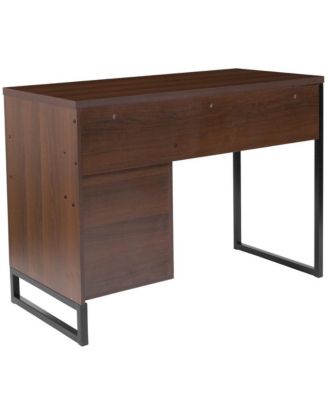 Brighton Rustic Computer Desk With Shelving And Storage Drawer Metal Frame Pedestal Base Home Office Desk