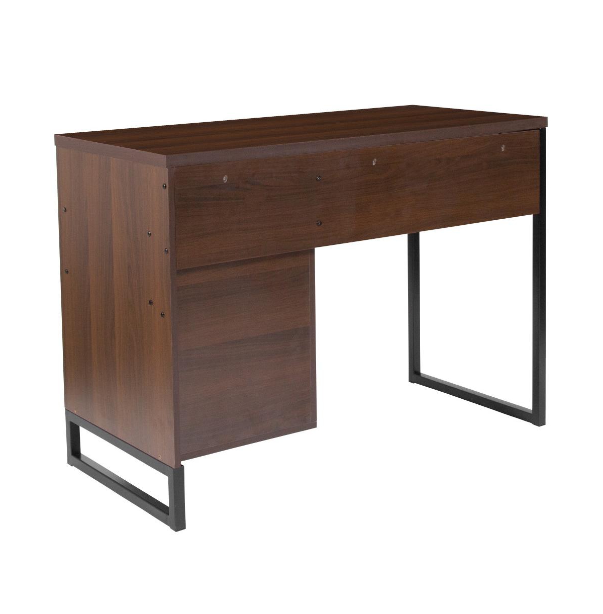 Merrick Lane BrightonComputer Desk With Shelving And Storage Drawer Metal Frame Pedestal Base Home Office Desk - Rustic