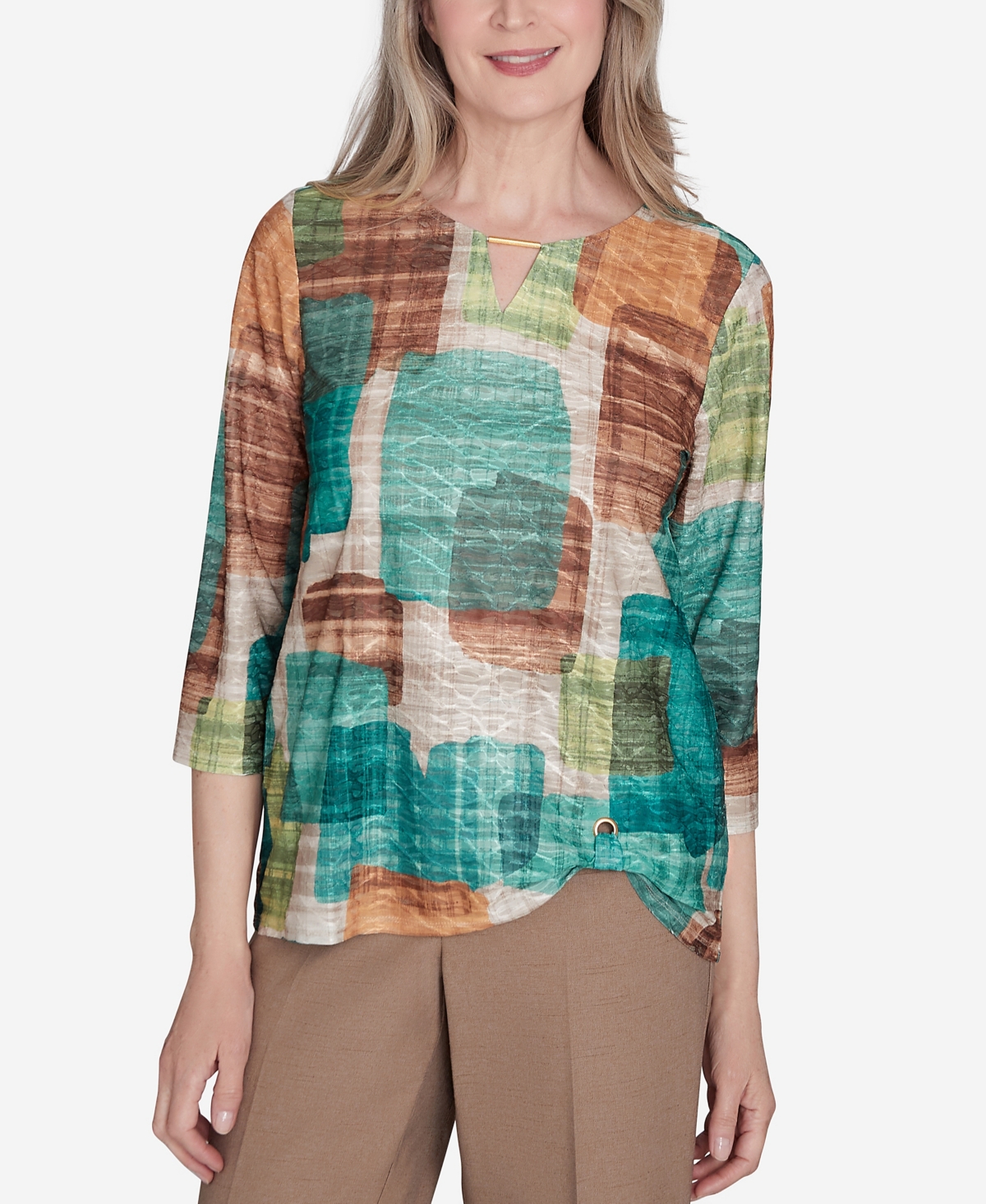 Alfred Dunner Petite Emerald Isle Color Blocking Texture Top