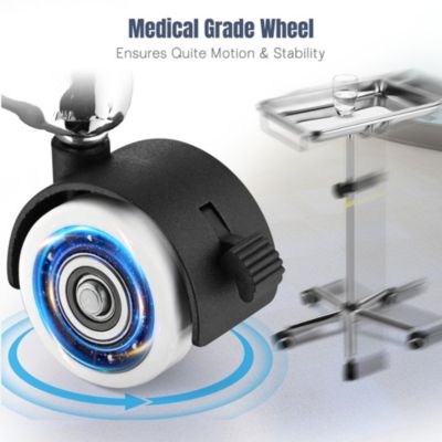 Mobile Mayo Stand Stainless Steel with Handle 2 Pack Trays on Wheels Adjustable Height for Medical Dental Salon Tattoo Lab