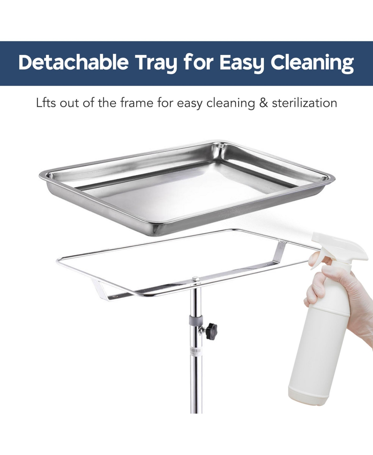 Yescom Mobile Mayo Stainless Steel Tray Stand Trolley Medical Doctor Salon Equipment