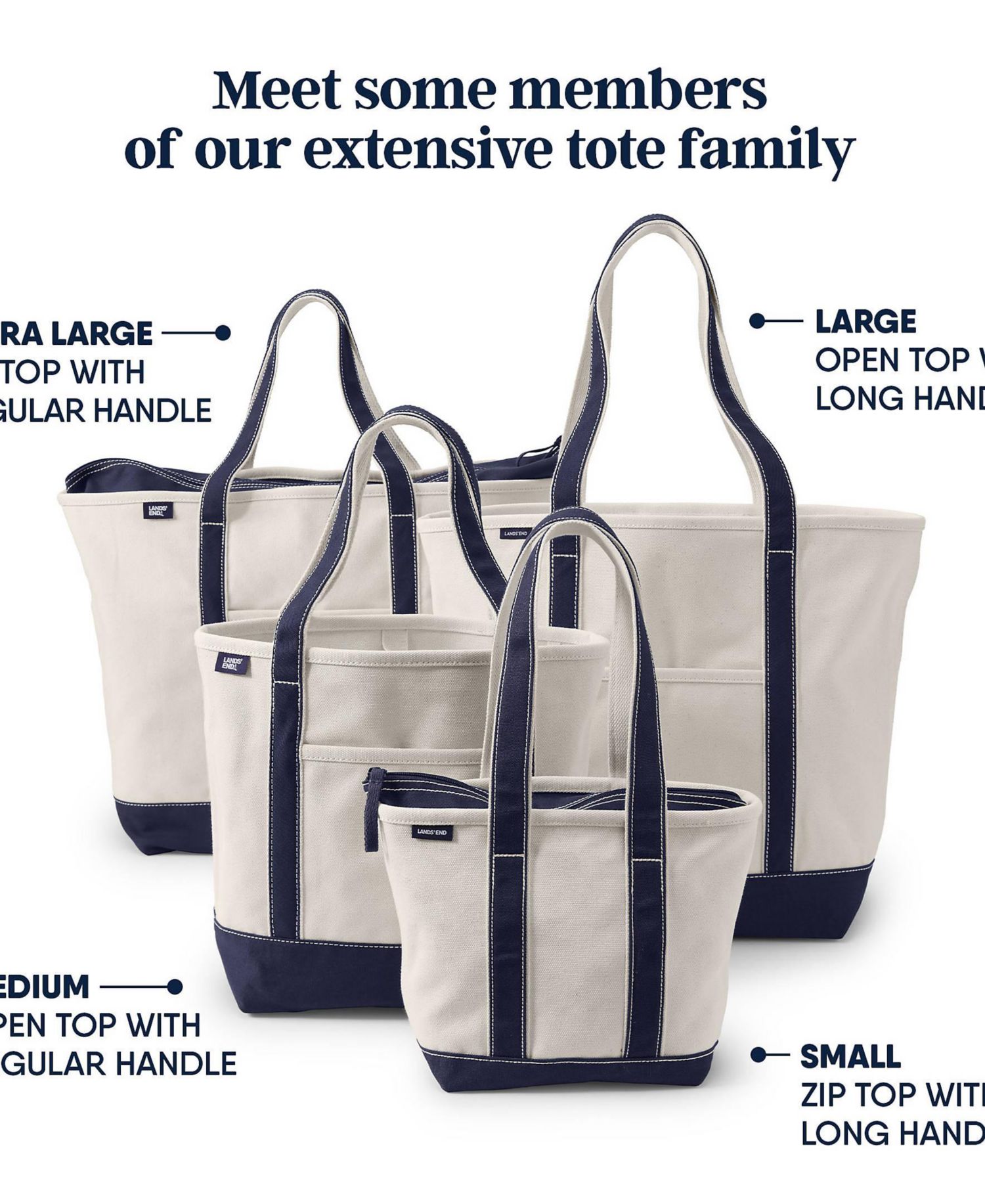 Large 5 Pocket Zip Top Long Handle Canvas Tote Bag