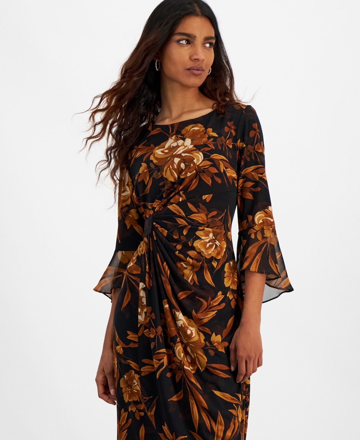 Connected Petite Floral Flounce-Sleeve Sheath Dress