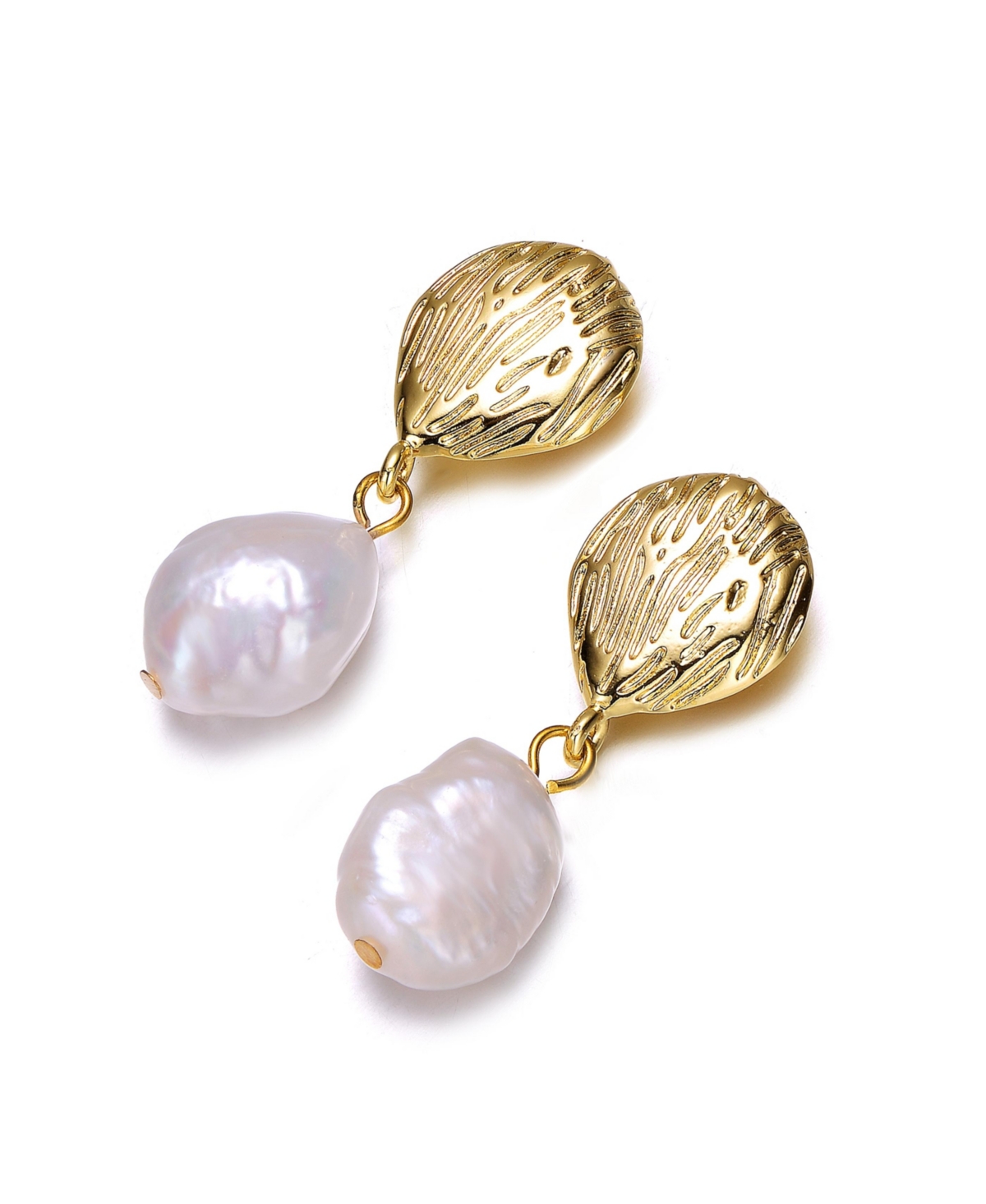 Genevive 14k YellowPlated with Baroque Oval Genuine Freshwater White Pearl Coral Reef Dangle Earrings in Sterling Silver - Gold