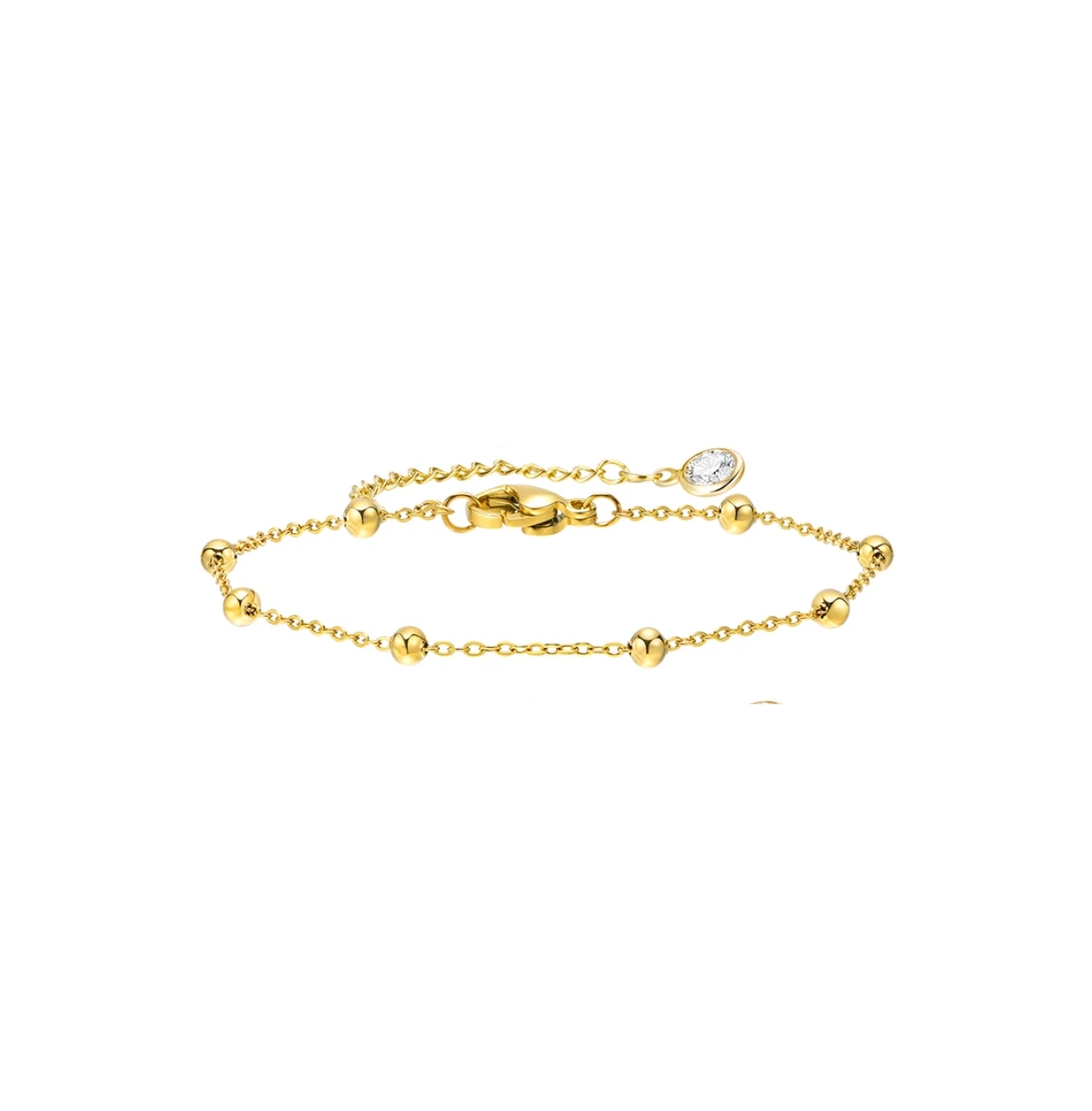 Gold Beaded Link Bracelet with Adjustable Chain - Gold