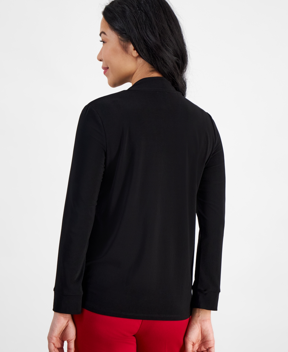 Ak Anne Klein Petite Long-Sleeve V-Neck Blouse