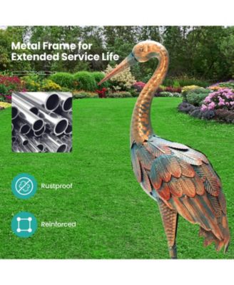 Set of 2 Crane Garden Statues Standing Metal Crane Sculptures Bird
