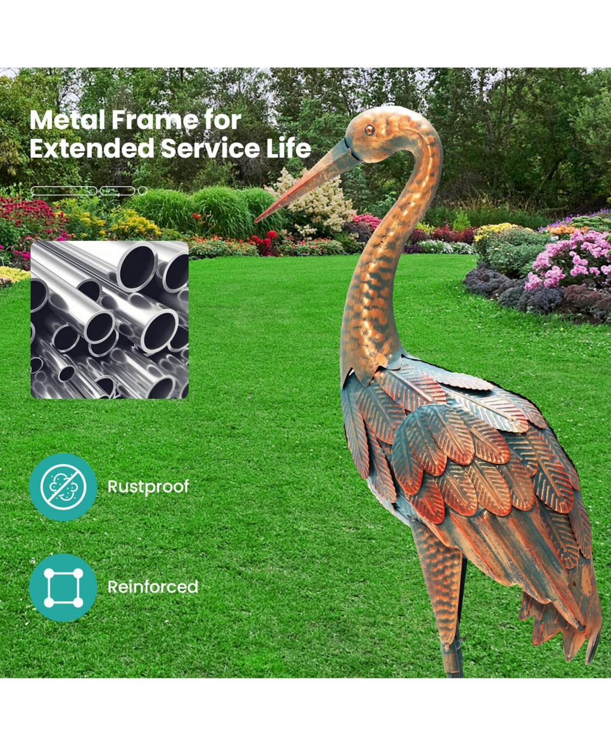 Skonyon Set of 2 Crane Garden Statues Standing Metal Crane Sculptures Bird