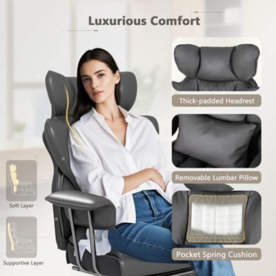 Office Desk Chair Big and Tall Executive Office Chair with Footrest Lumbar Support