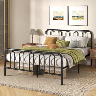 Stylish Queen Size Metal Bed Frame Platform Bed Base w/ Headboard & Footboard