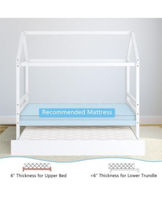 Twin House Bed Frame w/ Trundle Roof Wooden Platform Mattress Foundation Grey