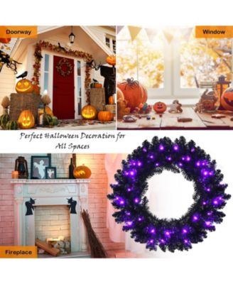 24 Inch Pre-lit Halloween Wreath with 35 Purple LED Lights