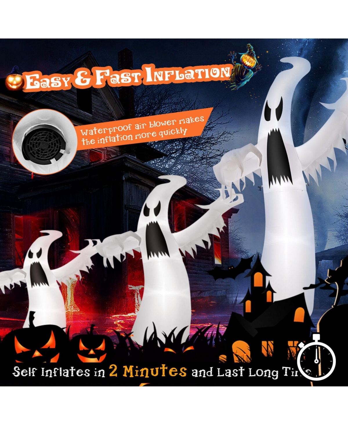 Skonyon 12 Feet Halloween Inflatable Ghost with Led Lights