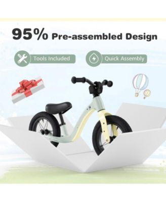 12-Inch Balance Bike with Adjustable Seat and Rotatable Handlebar for Over 36 Months Old-White