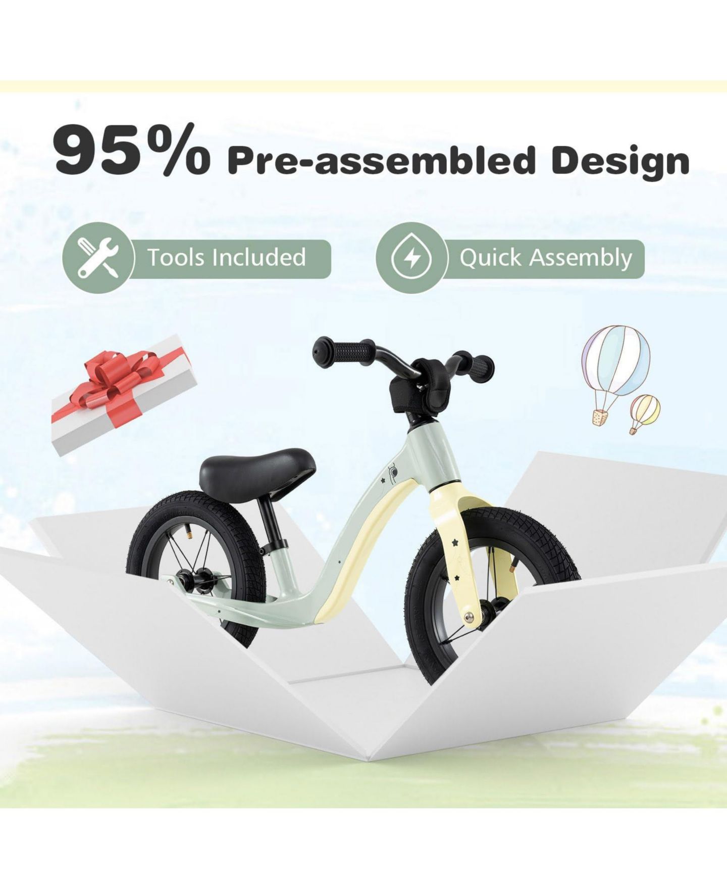 Детская игрушка VEBREDA 12-Inch Balance Bike with Adjustable Seat and Rotatable Handlebar, цвет: Зелёный — фото 5
