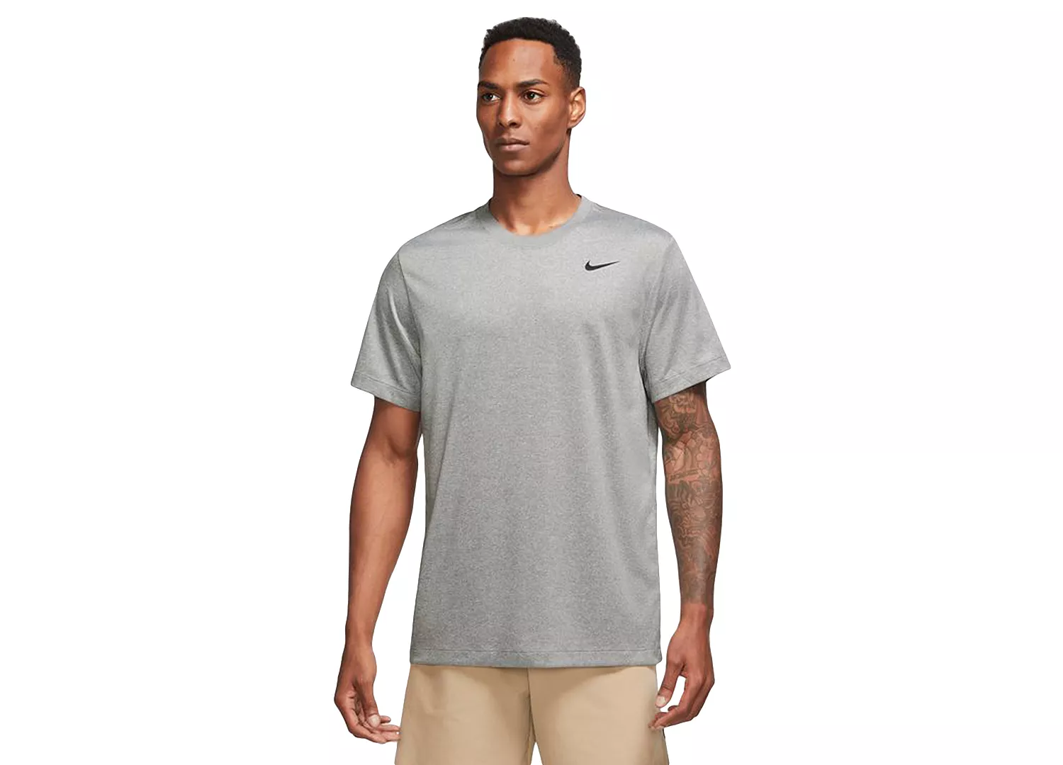 A man wearing a grey T-shirt