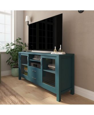 Agustin Two-Drawer Engineered Wood Buffet Sideboard Cabinet With Open Shelf, Two Tempered Glass Cabinet Doors For Dining Room/Kitchen