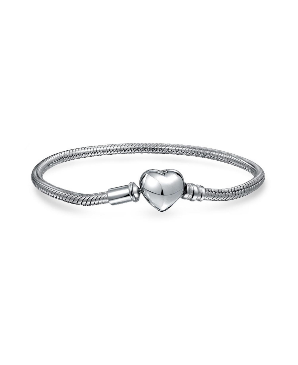 Bling Jewelry Snake Bracelet with Heart Clasp Fits European Beads 7 Inch - Silver