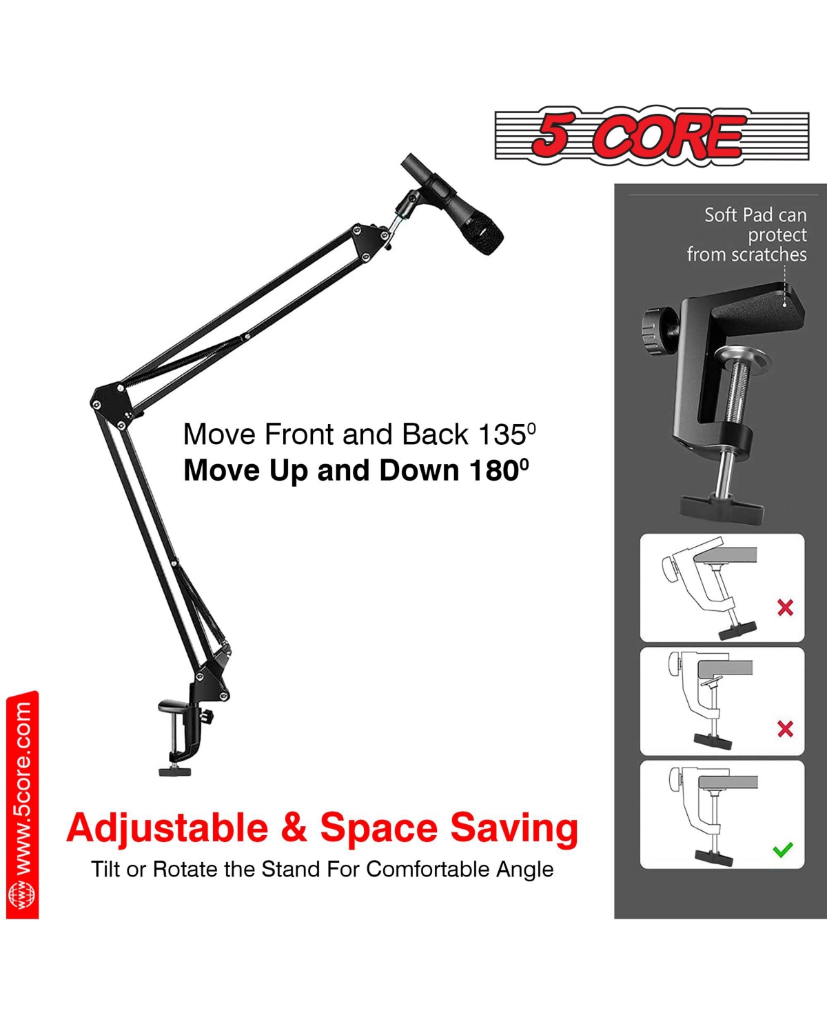 5 Core Microphone Stand • Suspension Desk Scissor Boom Arm • w Shock Mount • Dual Layer Pop Filter Arm Set 21