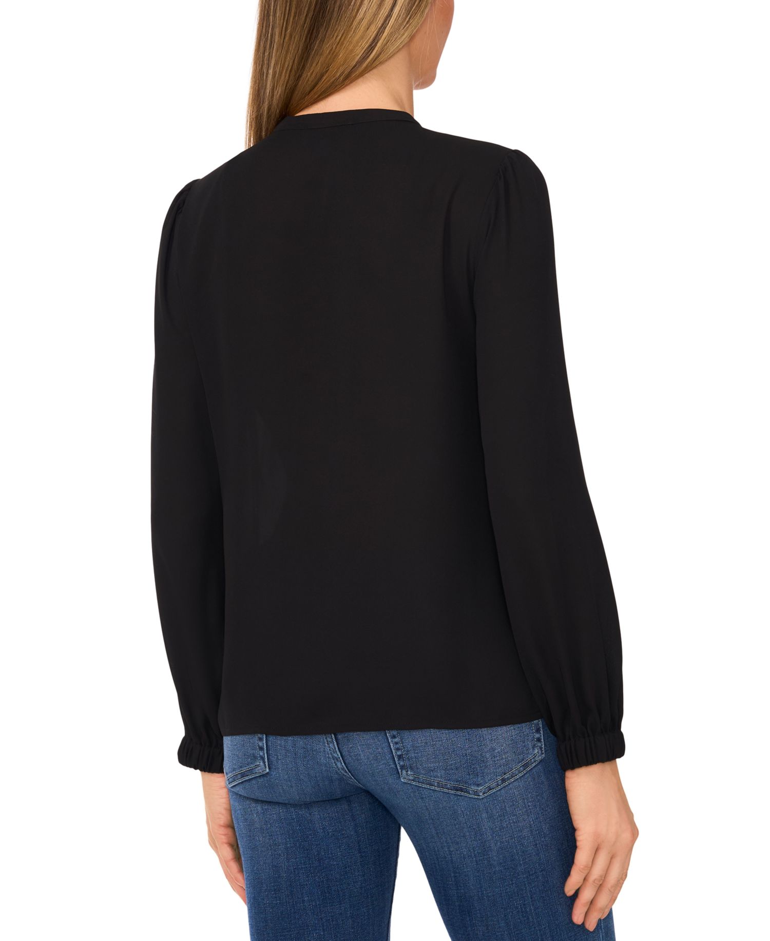 Women's Crewneck Faux-Pearl-Button Blouse