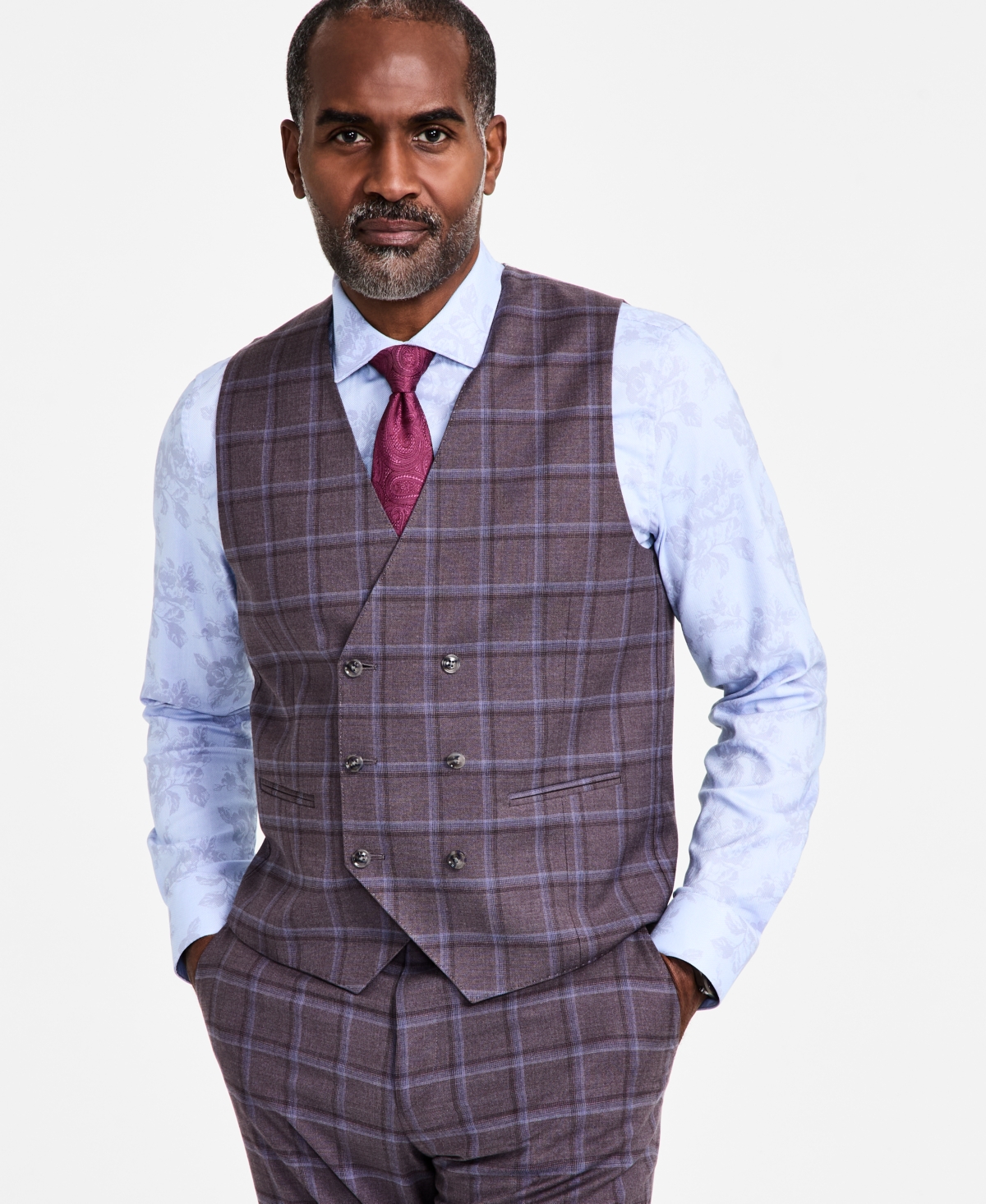 Tayion Collection Men's Regular-fit Plaid Suit Vest In Lavender