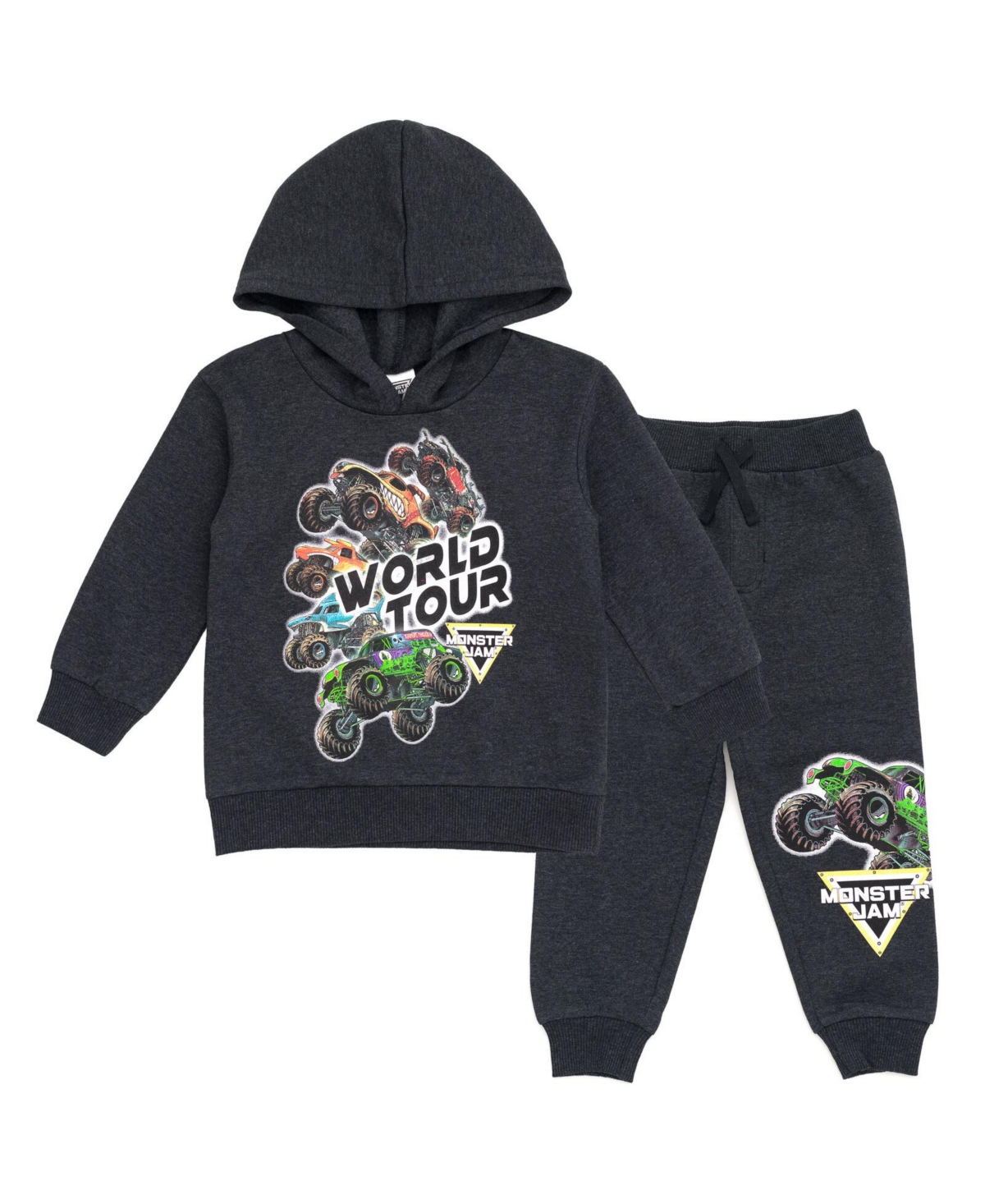 Monster Jam Toddler Boys Grave Digger Monster Mutt Megalodon Fleece Pullover Hoodie & Pants to - Grey