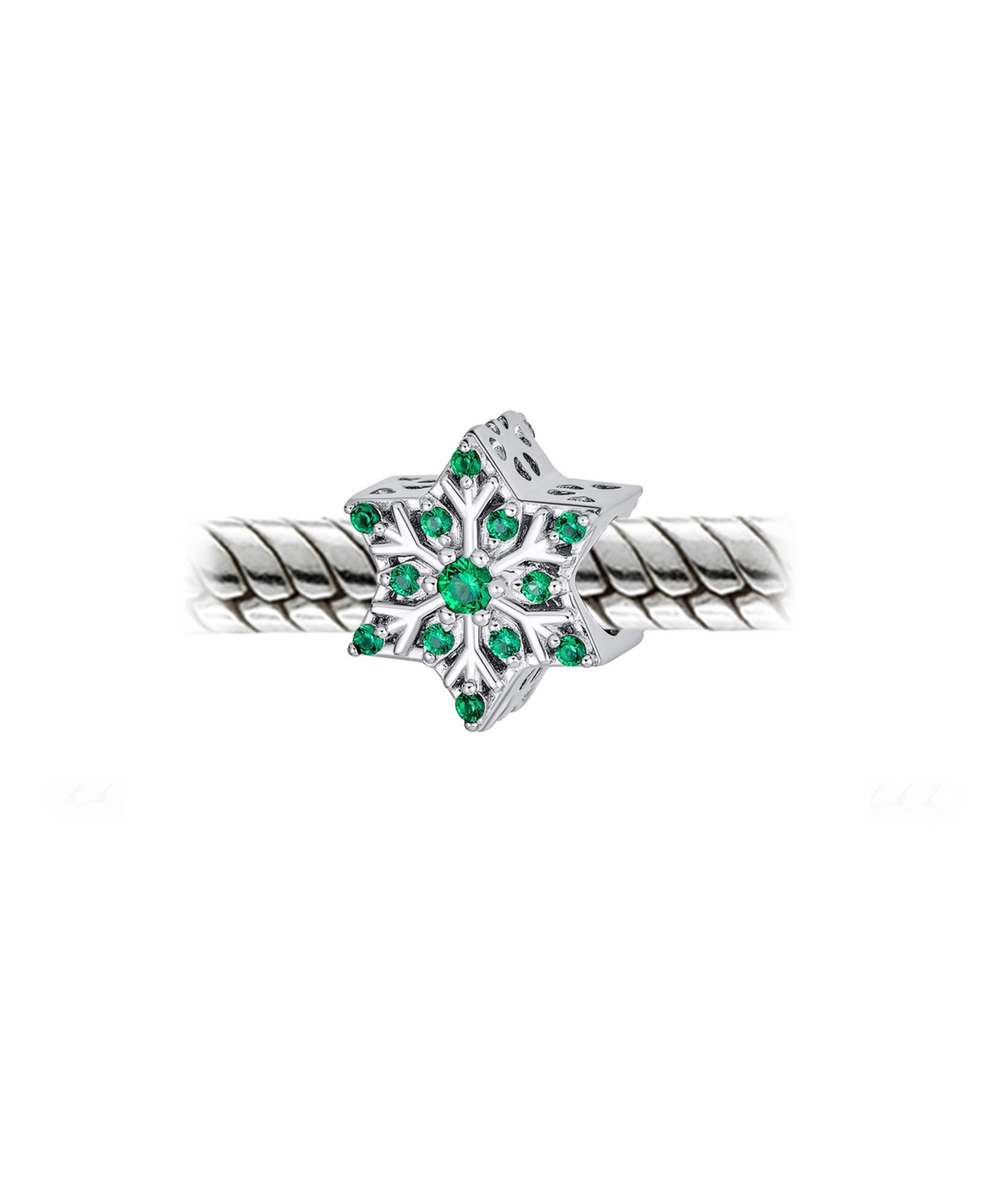 Bling Jewelry Frozen Winter Holiday Party ChristmasCrystals Snowflake Bead Cz Charm For Women Sterling Silver For European Bracelet - Green