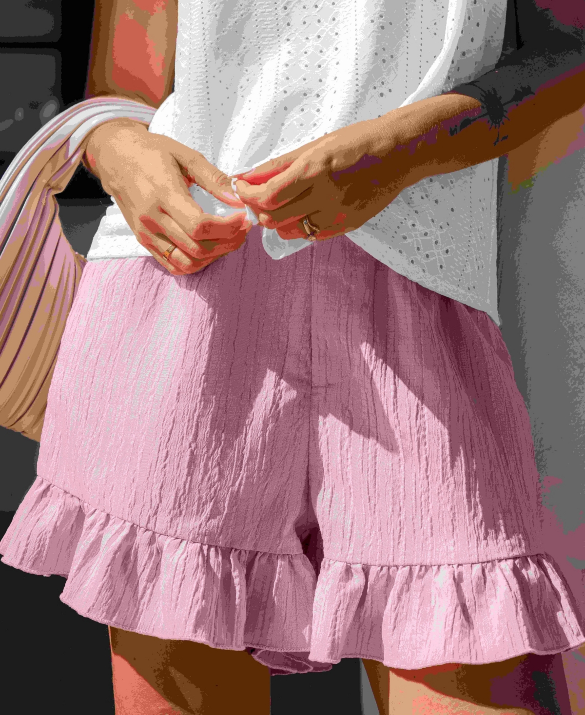 Cupshe Women'sWide Leg Ruffle Cuff Shorts - Pink