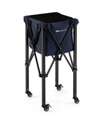 Foldable Tennis Ball Hopper Basket Portable Travel Teaching Cart with Wheels and Bag