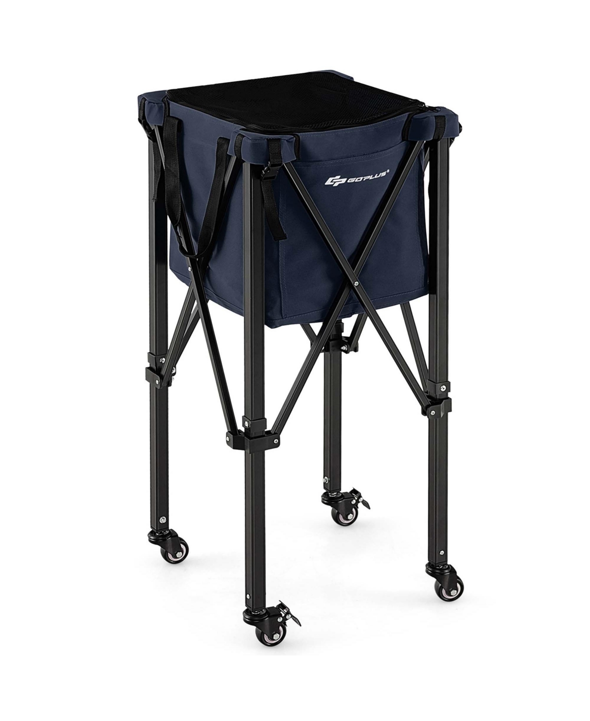 Costway Foldable Tennis Ball Hopper Basket Portable Travel Teaching Cart with Wheels & Bag