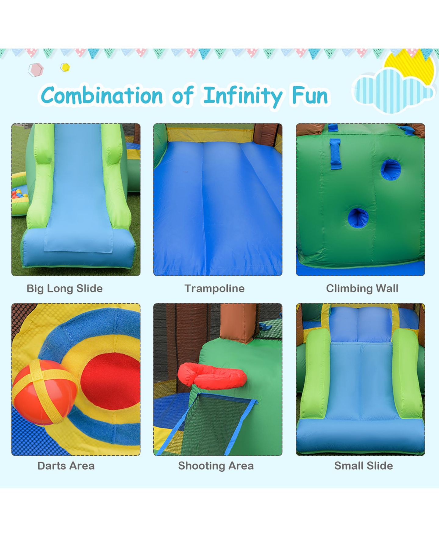 Детская игрушка Costway Jungle Dual-Slide Puncture-Resistant Inflatable Bounce House, 12.5'L x 11.5'W x 7.5'H, Up to 5 Players, Ages 3+, цвет: Зелёный — фото 6