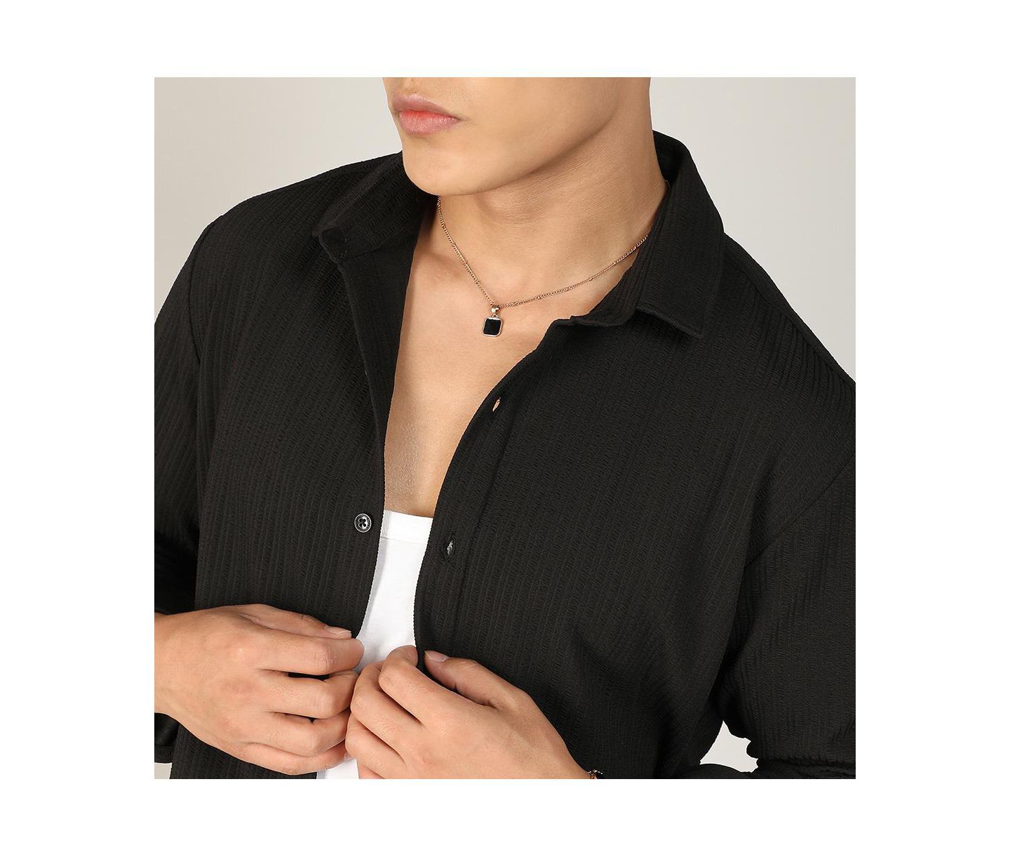 Мужская рубашка Campus Sutra Onyx Black Stripe-Creased, цвет: Чёрный — фото 3