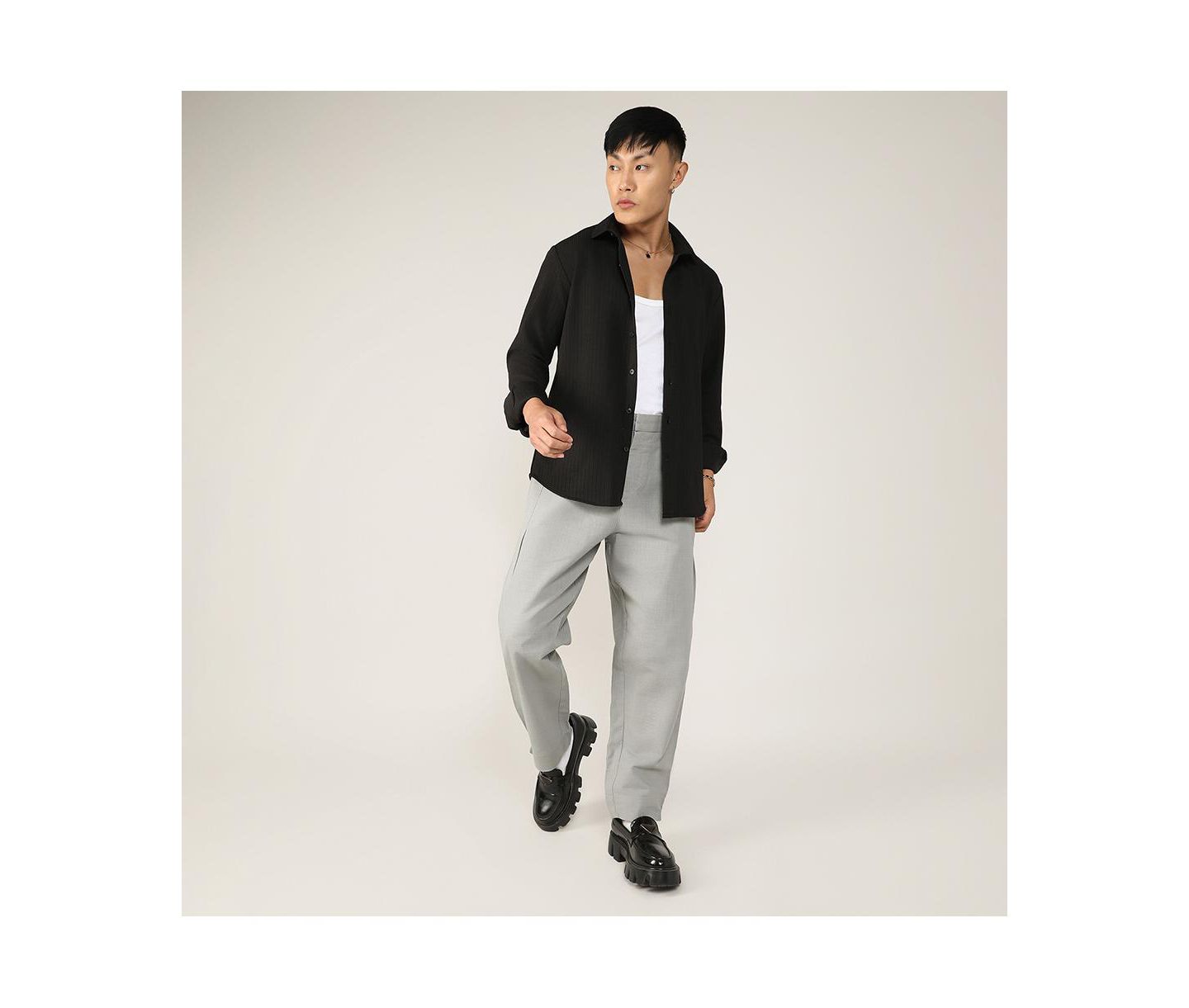Мужская рубашка Campus Sutra Onyx Black Stripe-Creased, цвет: Чёрный — фото 6