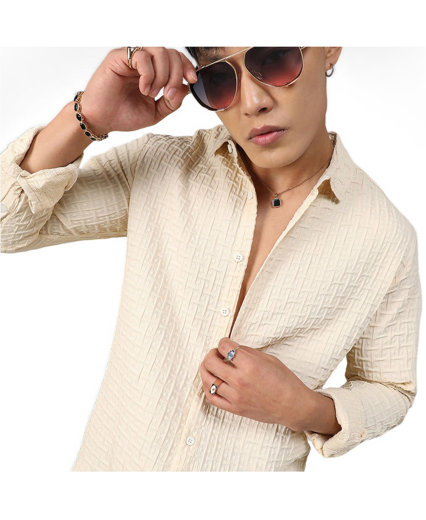 Мужская рубашка Cahoot Campus Sutra Pale Yellow Textured Weave, цвет: Жёлтый — фото 2
