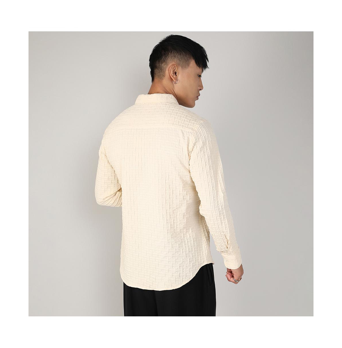 Campus Sutra Men's PaleTextured Weave Shirt - Yellow