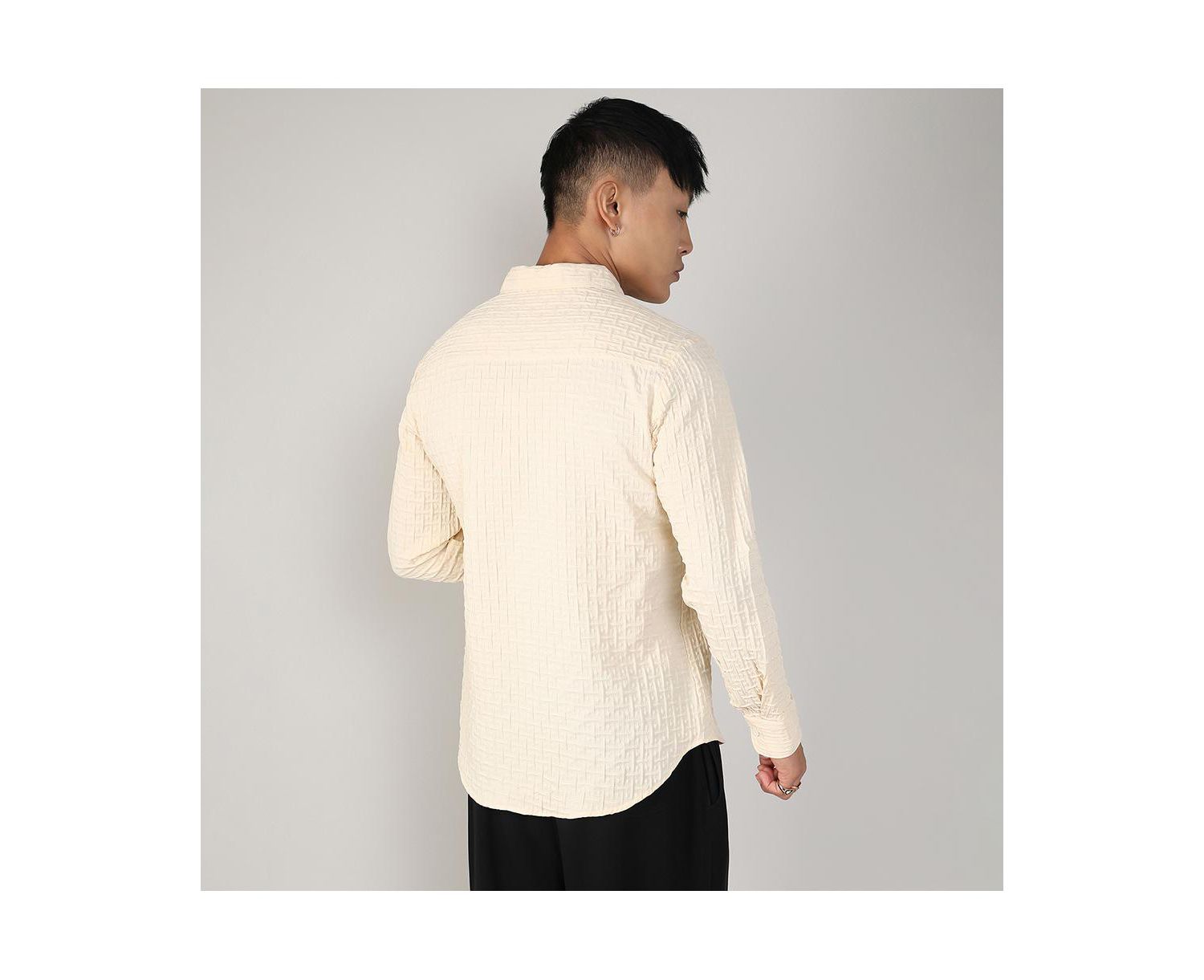 Men's Pale Yellow Textured Weave Shirt