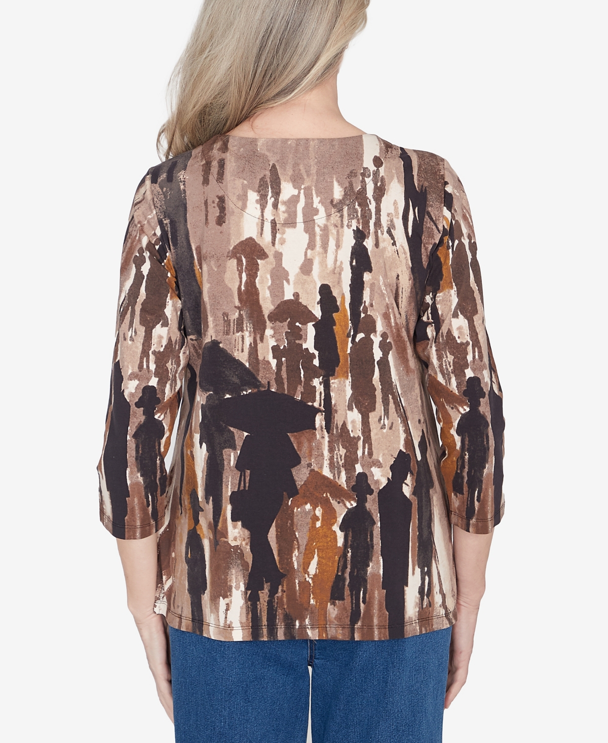 Alfred Dunner Petite Classics Conversational Crew Neck Top In Neutral