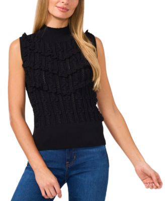 CeCe - Women's Mock-Neck Ruffle-Trim Sleeveless Sweater