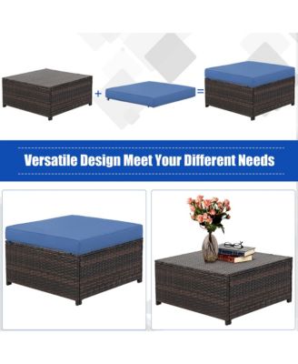 5PCS Patio Rattan Furniture Set Loveseat Sofa Ottoman Cushioned