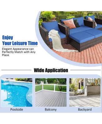 5PCS Patio Rattan Furniture Set Loveseat Sofa Ottoman Cushioned