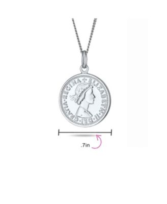 Royal Special Coin Disc Round Circle Medallion Pendant 1957 Special Queen Elizabeth Coin Necklace Sterling Silver