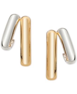 Double Polished Oval & Round Hoop Earrings in 10k Two-Tone Gold