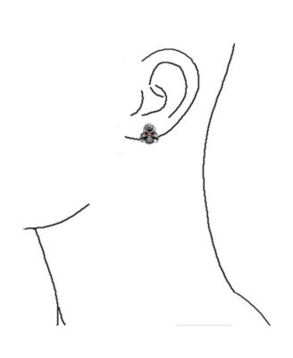 Halloween Dia De Los Muertos Caribbean Pirate Skull Red Crystal Eyes Stud Earrings Silver Tone Black Oxidized Stainless Steel