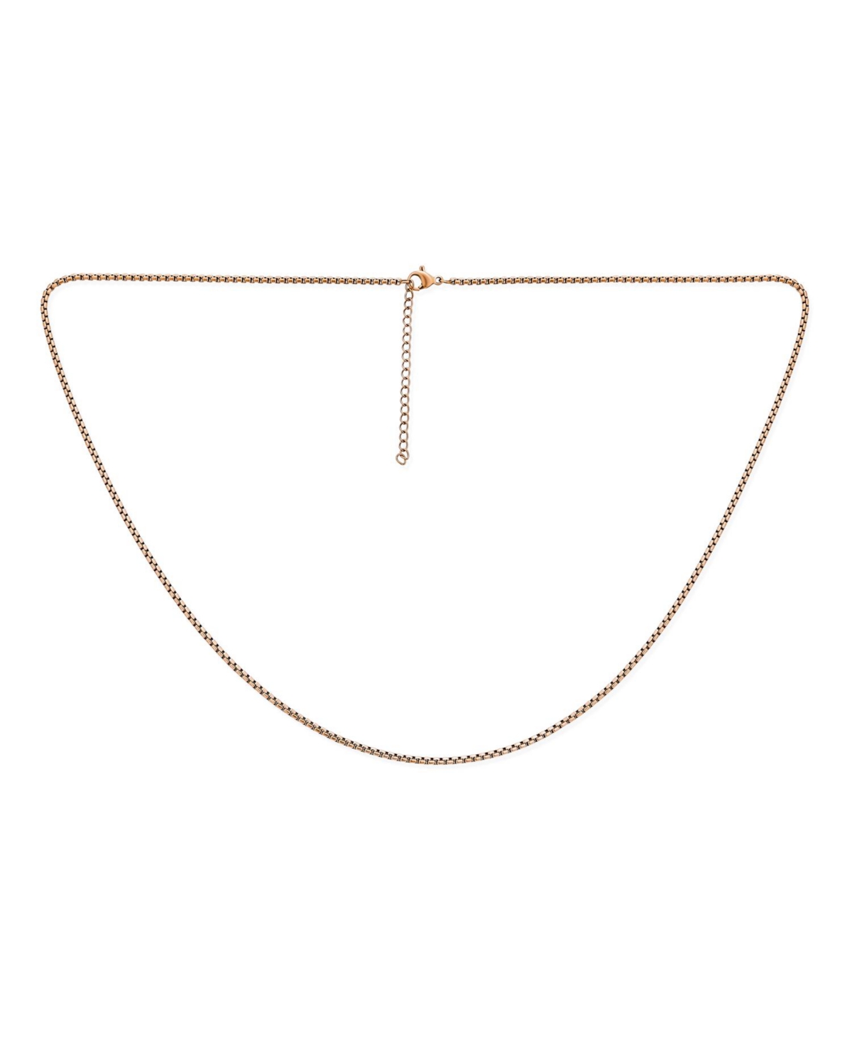 Bling JewelryGold Plated Stainless Steel Inch 2mm Venetian Box Link Chain Necklace For Women - Strong Simple Basic - Rose