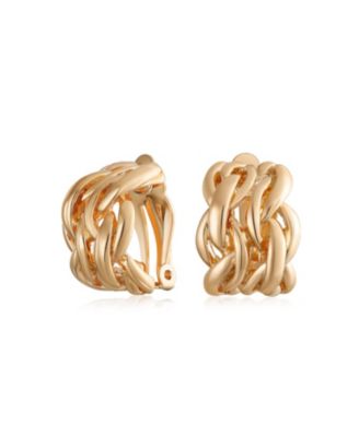 Twisted Cable Chain Weave Wide Half Hoop Clip On Earrings Non Pierced Ears