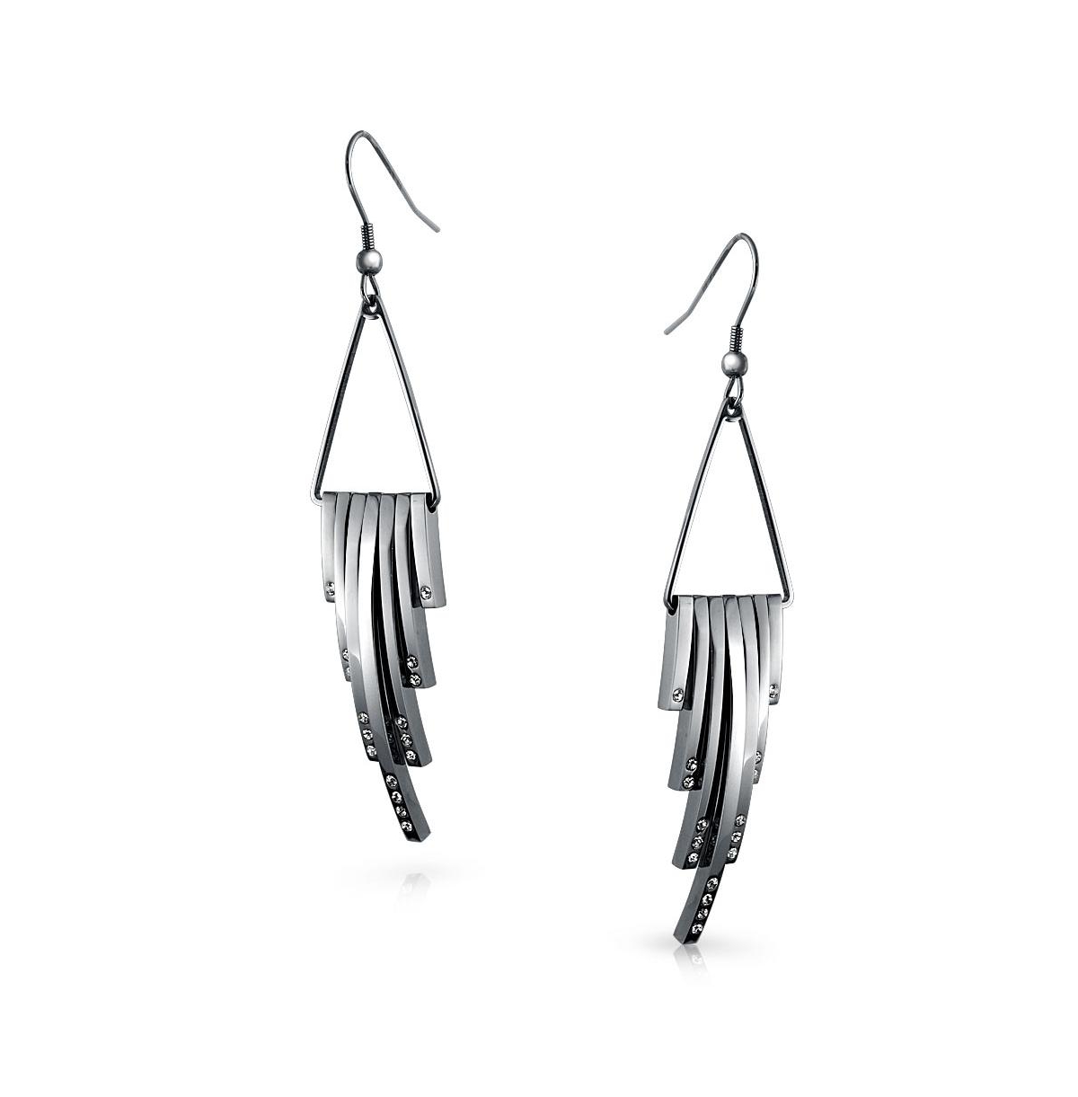 Bling Jewelry Geometric Art Deco Style Long Bars Dangle Statement Earrings For Women Crystal Accent Stainless Steel