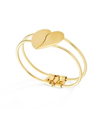 Initials Friendship Love Split Heart Wide Bracelets Bangle Cuff Bracelet  ForYellow Gold Tone Metal Hinge Opening