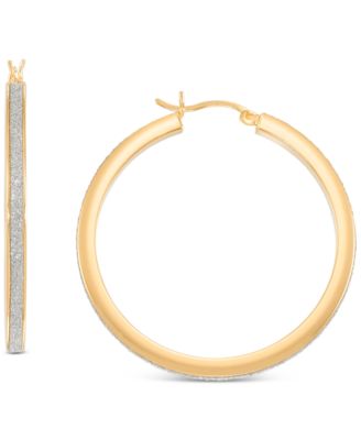 Macy's - Glitter Medium Hoop Earrings in 14k Gold-Plated Sterling Silver, 1.57"