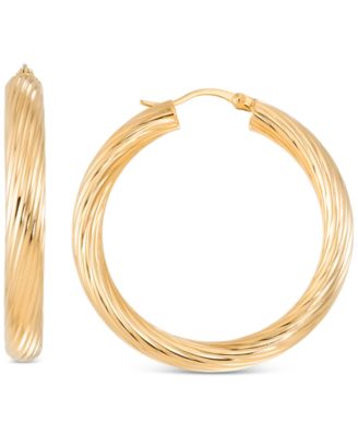 Macy's - Textured Medium Hoop Earrings in 14k Gold-Plated Sterling Silver, 1.57"